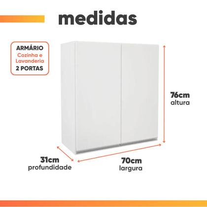 Imagem de Armário de Cozinha e Lavanderia com 2 Portas Duplo Aéreo Módulo Suspenso Top Class Batrol Branco