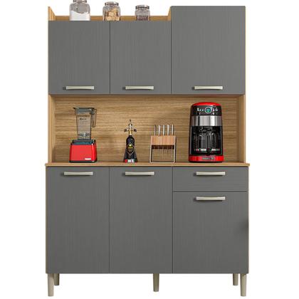 Imagem de Armário de Cozinha Genova 6 Portas 1 Gaveta Freijó/Gris - Kits Paraná