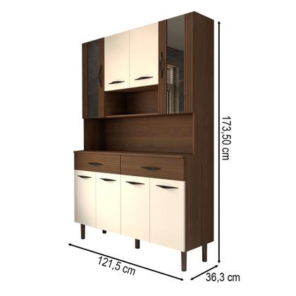 Imagem de Armário de Cozinha Kit 8 Portas 2 Gavetas com Vidro Ripado 3d Nogueira/Off White - Panorama Móveis