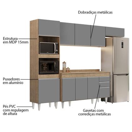 Imagem de Armário de Cozinha Modulada 4 Peças CP11 Balcão com Tampo Castanho/Cinza - Lumil