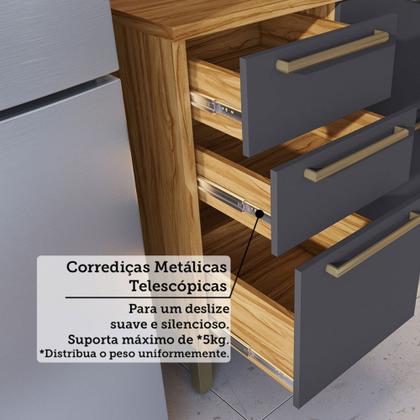 Imagem de Armário de Cozinha Modulada com Balcão e Tampo 11 Portas 5 Gavetas ágata 100% Mdf Vidro Reflecta Amêndoa/Chumbo - Pnr Móveis