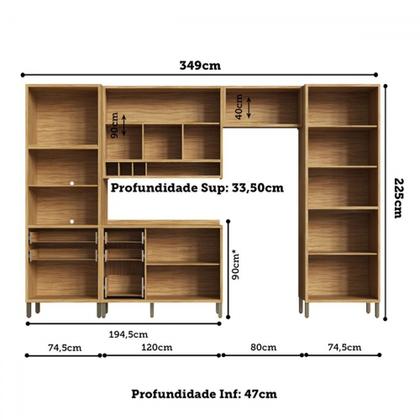Imagem de Armário de Cozinha Modulada com Balcão e Tampo 11 Portas 5 Gavetas ágata 100% Mdf Vidro Reflecta Amêndoa/Chumbo - Pnr Móveis