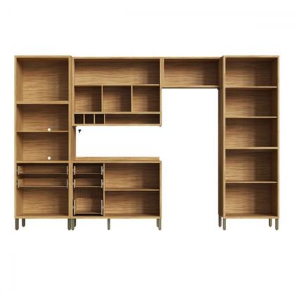 Imagem de Armário de Cozinha Modulada com Balcão e Tampo 11 Portas 5 Gavetas ágata 100% Mdf Vidro Reflecta Amêndoa/Chumbo - Pnr Móveis