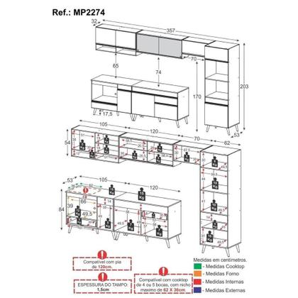 Imagem de Armário De Cozinha Modulada Completa 357cm Multimóveis