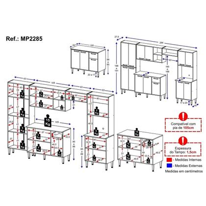Imagem de Armário de Cozinha Modulada Completa 6 Pçs com Balcão para Pia Siena Multimóveis MP2285