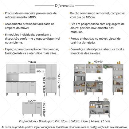 Imagem de Armário de Cozinha Modulada Completa 6 Pçs com Balcão para Pia Siena Multimóveis MP2285