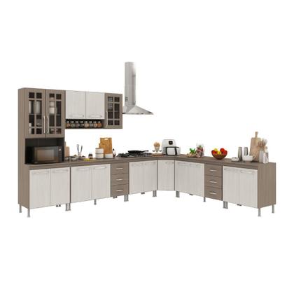 Imagem de Armário de Cozinha Modulada Completa de Canto Fidelitá Paris 7 Peças 600cm 16 Portas 6 Gavetas Com Tampo Nogal/Salinas
