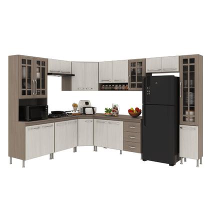 Imagem de Armário de Cozinha Modulada Completa de Canto Fidelitá Paris 9 Peças 515cm 20 Portas 3 Gavetas Com Tampo Nogal/Salinas