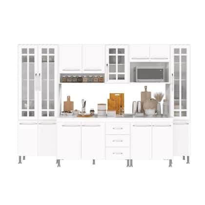 Imagem de Armário de Cozinha Modulada Completa Fidelitá Viena 6 Peças 295cm 15 Portas 3 Gavetas Com Tampo Branco