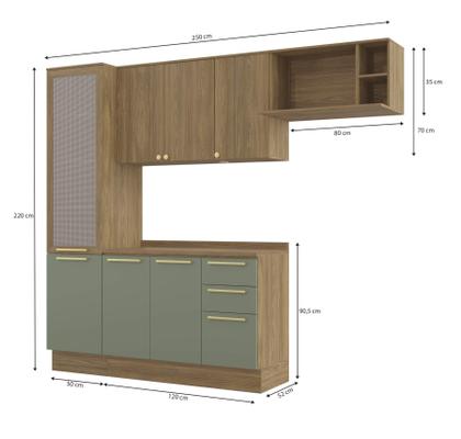 Imagem de Armário de Cozinha Modulada Completa Reta 5 peças 2,50m 234 Botanic Kappesberg