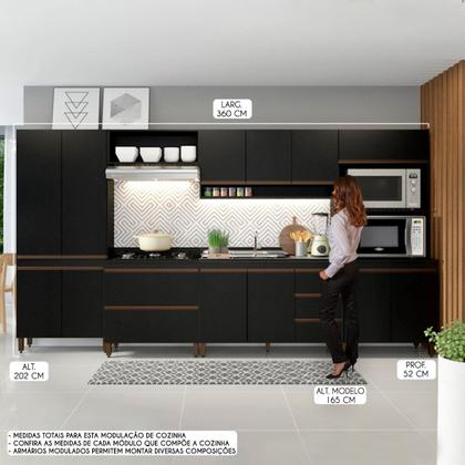 Imagem de Armário de Cozinha Modulada Completo Sabrina 360x202 Cm 6 Peças MDP Preto Menu Móveis