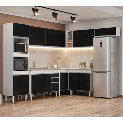 Imagem de Armário de Cozinha Modulada de Canto 8 Peças CP03 com Pia Inox Branco/Preto - Lumil