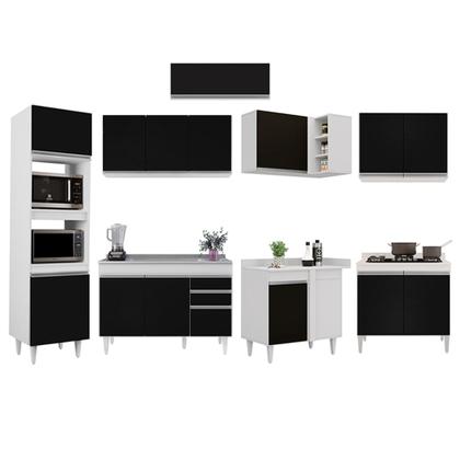 Imagem de Armário de Cozinha Modulada de Canto 8 Peças CP03 com Pia Inox Branco/Preto - Lumil
