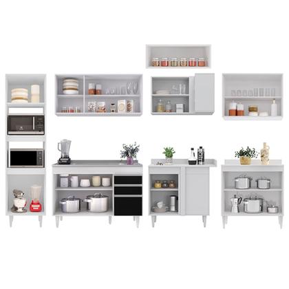 Imagem de Armário de Cozinha Modulada de Canto 8 Peças CP03 com Pia Inox Branco/Preto - Lumil