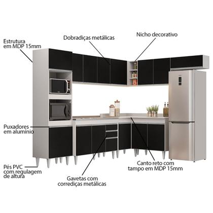 Imagem de Armário de Cozinha Modulada de Canto 8 Peças CP03 com Pia Inox Branco/Preto - Lumil