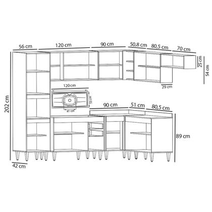 Imagem de Armário de Cozinha Modulada de Canto 8 Peças CP03 com Pia Inox Branco/Preto - Lumil