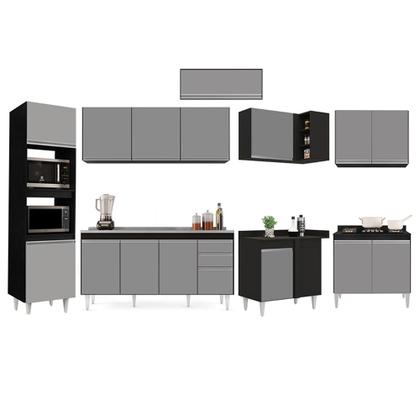 Imagem de Armário de Cozinha Modulada de Canto 8 Peças CP09 Balcão com Pia Inox Preto/Cinza - Lumil