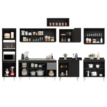 Imagem de Armário de Cozinha Modulada de Canto 8 Peças CP09 Balcão com Pia Inox Preto/Cinza - Lumil