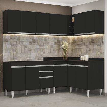 Imagem de Armário de Cozinha Modulado de Canto 6 Peças CP28 Balcão sem Tampo Preto - Lumil