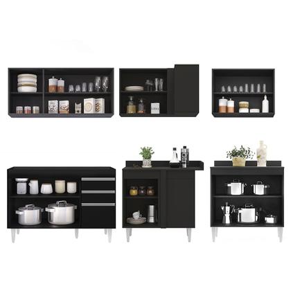 Imagem de Armário de Cozinha Modulado de Canto 6 Peças CP28 Balcão sem Tampo Preto - Lumil