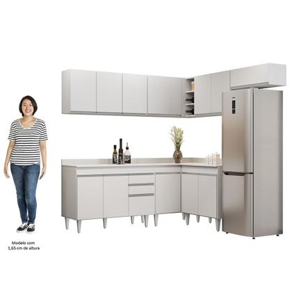 Imagem de Armário de Cozinha Modulado de Canto 7 Peças CP20 Balcão com Tampo Branco - Lumil