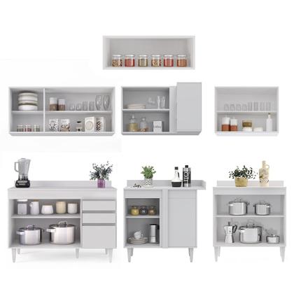 Imagem de Armário de Cozinha Modulado de Canto 7 Peças CP20 Balcão com Tampo Branco - Lumil