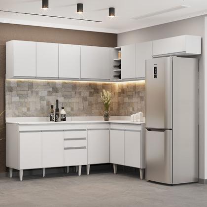 Imagem de Armário de Cozinha Modulado de Canto 7 Peças CP20 Balcão com Tampo Branco - Lumil