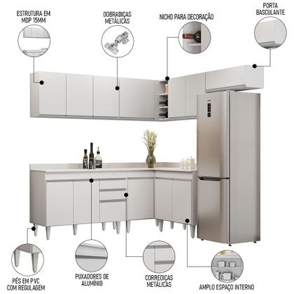 Imagem de Armário de Cozinha Modulado de Canto 7 Peças CP20 Balcão com Tampo Branco - Lumil