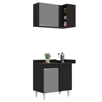 Imagem de Armário de Cozinha Modulado de Canto Esquerdo 5 Peças CP52 Balcão sem Tampo Preto/Cinza - Lumil