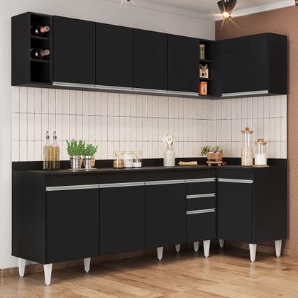 Imagem de Armário de Cozinha Modulado de Canto Esquerdo 5 Peças CP53 Balcão com Tampo Preto - Lumil