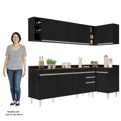 Imagem de Armário de Cozinha Modulado de Canto Esquerdo 5 Peças CP53 Balcão com Tampo Preto - Lumil