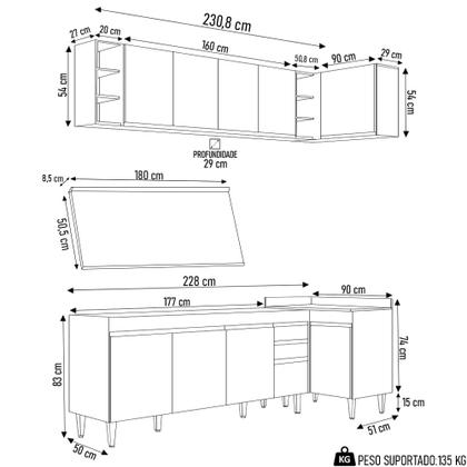 Imagem de Armário de Cozinha Modulado de Canto Esquerdo 5 Peças CP53 Balcão com Tampo Preto - Lumil