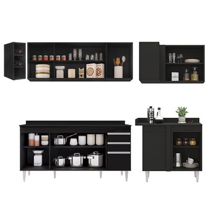 Imagem de Armário de Cozinha Modulado de Canto Esquerdo 5 Peças CP53 Balcão com Tampo Preto - Lumil