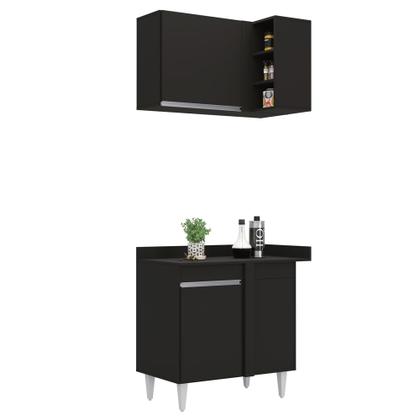 Imagem de Armário de Cozinha Modulado de Canto Esquerdo 5 Peças CP53 Balcão com Tampo Preto - Lumil