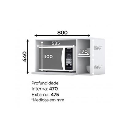 Imagem de Armário de Cozinha Modulado Suporte Nicho p/ Microondas Americana 80x44cm Branco - Henn