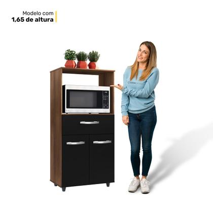 Imagem de Armário de Cozinha Multiuso Luna 60cm com 02 Portas e Nicho Integrado Savana Preto - Desk Design