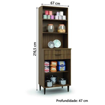 Imagem de Armário de Cozinha Paneleiro Com Nicho Para Micro-ondas 4 Portas 2 Gavetas Nogal/Verde Paris Batrol