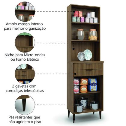 Imagem de Armário de Cozinha Paneleiro Com Nicho Para Micro-ondas 4 Portas 2 Gavetas Nogal/Verde Paris Batrol