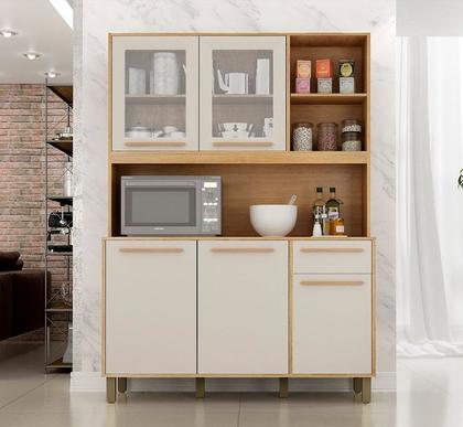 Imagem de Armário de Cozinha Rubi 5 portas 1 gaveta Cinamomo/Off White - Valdemóveis