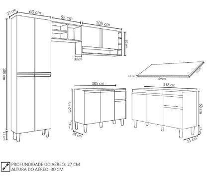 Imagem de Armário De Cozinha Vanessa Com Balcão 120mt Tatiane Com Tampo Mdp Cinza AJL