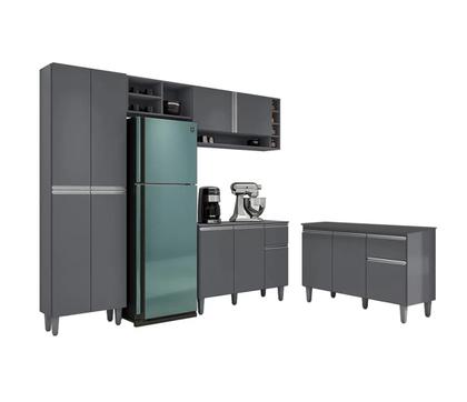 Imagem de Armário De Cozinha Vanessa Com Balcão 120mt Tatiane Com Tampo Mdp Cinza AJL