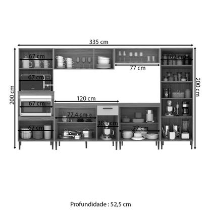 Imagem de Armário de Cozinha Zella com Balcao para Pia e Cooktop 15 Portas 1 Gaveta Ipê/Cristalo - Pnr Móveis