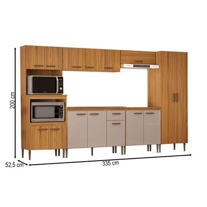 Imagem de Armário de Cozinha Zella com Balcao para Pia e Cooktop 15 Portas 1 Gaveta Ipê/Cristalo - Pnr Móveis