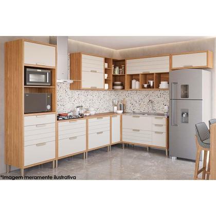 Imagem de Armário de Geladeira p/ Cozinha Eloise Geladeira c/1 Porta Basculante Riscada 80 cm Freijo/Off White - MGM
