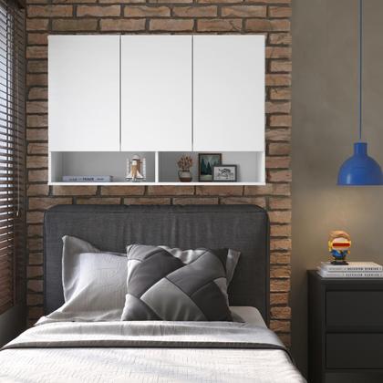 Imagem de Armário de Parede Aéreo Cozinha Organizador Quarto Multiuso Lavanderia Supenso Superior Embutido 3 Portas Milão - Branco