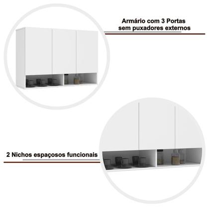 Imagem de Armário de Parede Aéreo Cozinha Organizador Quarto Multiuso Lavanderia Supenso Superior Embutido 3 Portas Milão - Branco