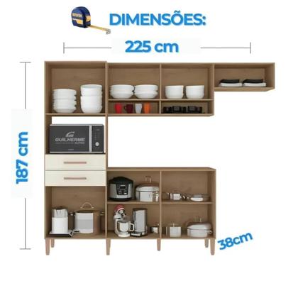Imagem de Armário de Parede Completa com Balcão Cozinha Fortaleza com Balcão 7 Portas 2 Gavetas Atualle