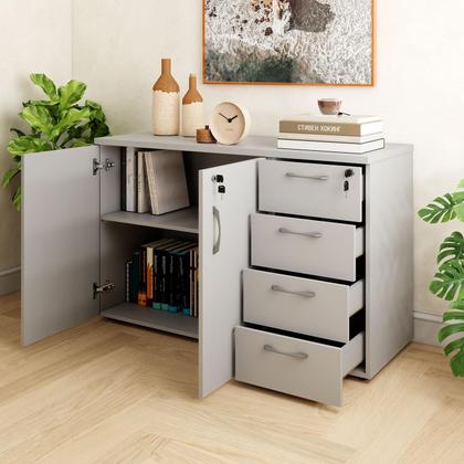 Imagem de Armário Escritório 116cm x 45cm com 2 Portas e 4 Gavetas F5