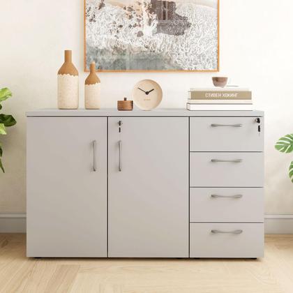 Imagem de Armário Escritório 116cm x 45cm com 2 Portas e 4 Gavetas F5