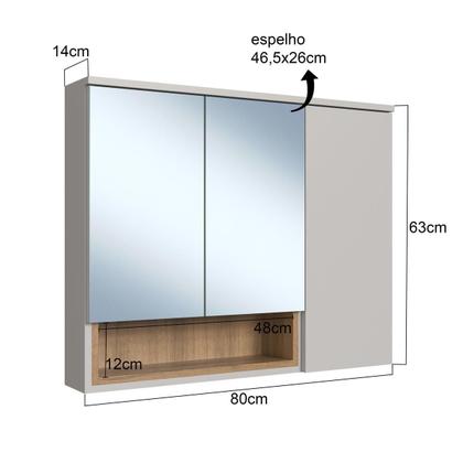 Imagem de Armário Espelheira para Banheiro Cecília com 3 Portas e Um nicho Mel/Arenas